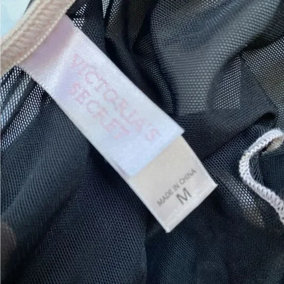 VTG Victoria’s Secret Black Mesh Sheer Babydoll Pink Trim Open FrontSize M - Picture 5 of 13